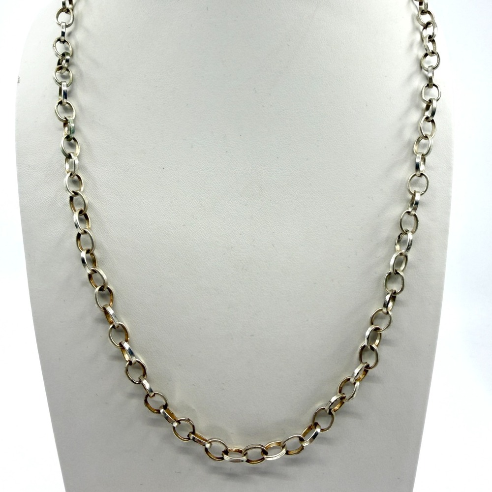 Chunky Silver Tone Rolo Link Chain Necklace Minimalist Boho Layering Statement